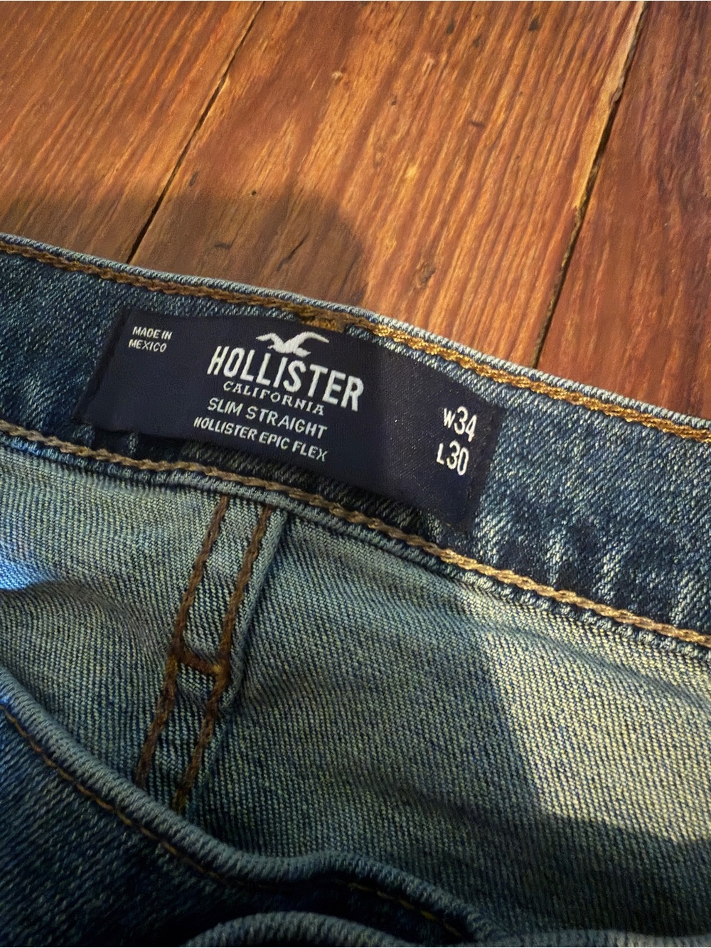 Hollister Men Slim Straight Denim Jeans - Medium Blue